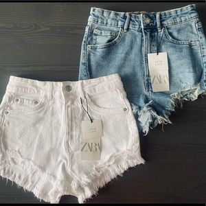 Zara jean shorts in white and blue denim
